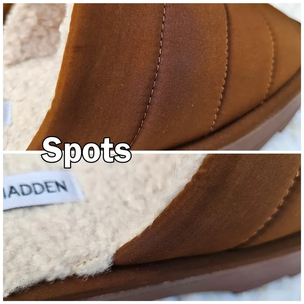 Quilted Slipper Steve Madden Chex Size 10 Faux Shearling Line Puffer Slide Brown - Picture 8 of 12